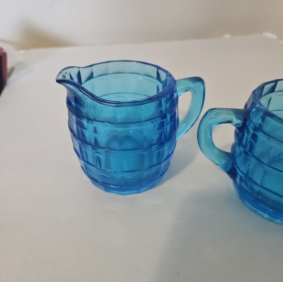 Blue Glass Creamer and Sugar Set - Picture 3 of 14